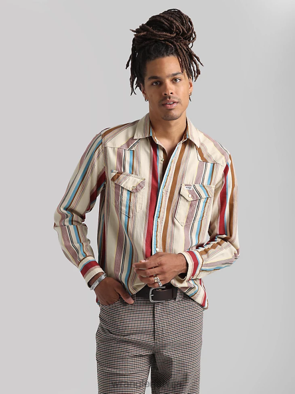 azul zils 20 reižu konkurētspējīgs moderna komforta krekls ar garām piedurknēm rietumu apdruku vīriešiem apģērbs Wrangler BFNTB481